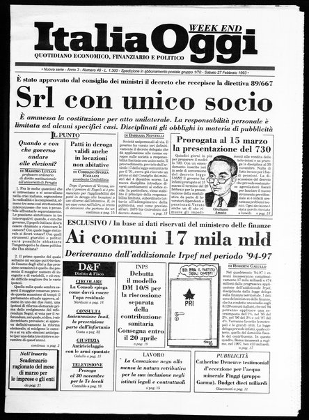 Italia oggi : quotidiano di economia finanza e politica